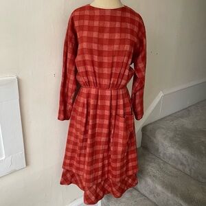 Vintage 1960s Marietta Lapierre Boutique Montreal Red Wool Check Pattern Dress